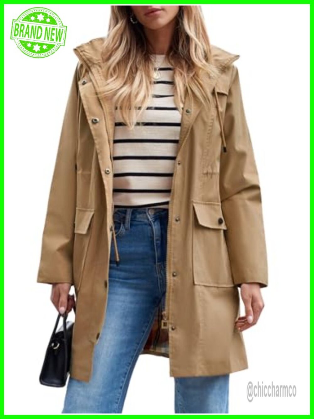 Waterproof Long Rain Jacket Hooded Windbreaker Trench Coat